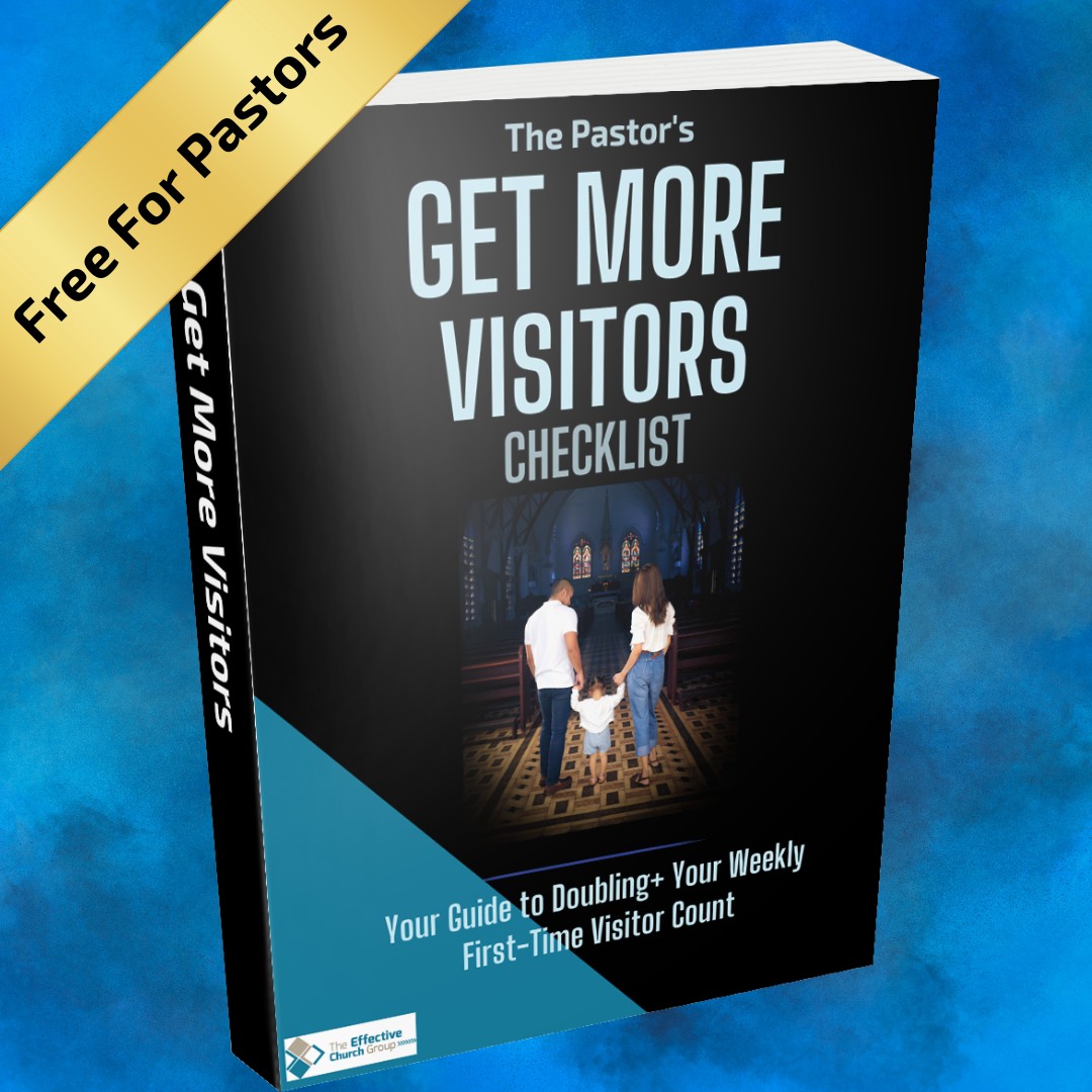 The Effective Church Group Facebook ad creative: The Pastor's Get More Visitors Checklist book, stamped Free For Pastors