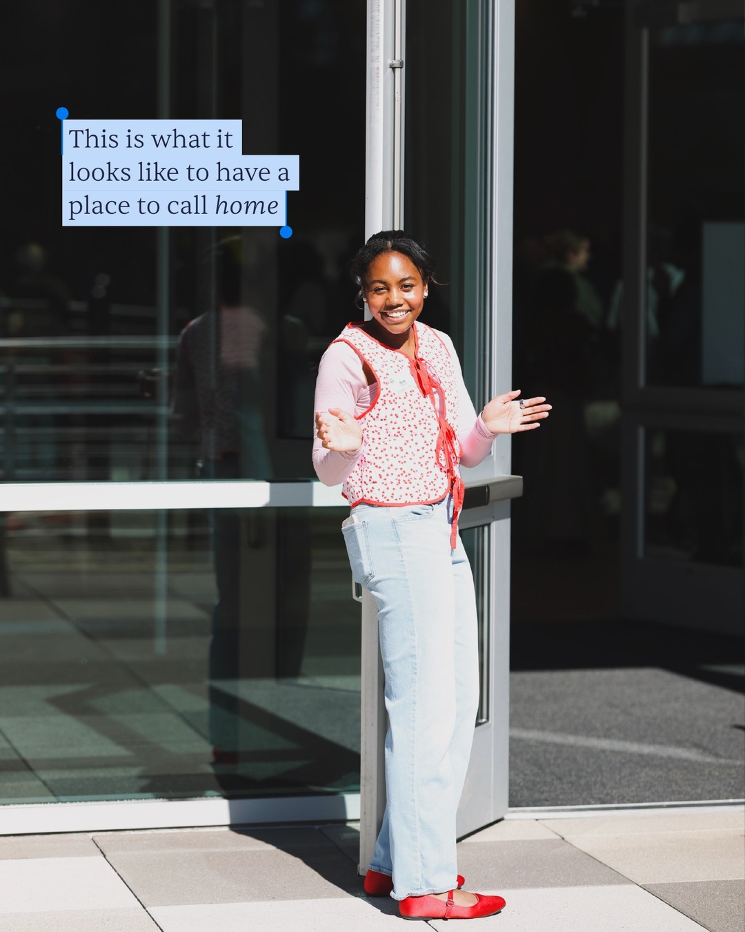 Church of the Highlands Facebook ad creative: a smiling greeter at a church entrance with the line This is what it looks like to have a place to call home