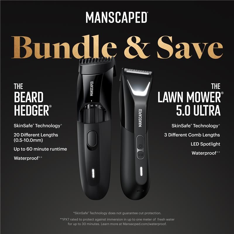 Criativo de anúncio no Facebook da MANSCAPED: The Beard & Balls Bundle com o destaque 2-Year Warranty