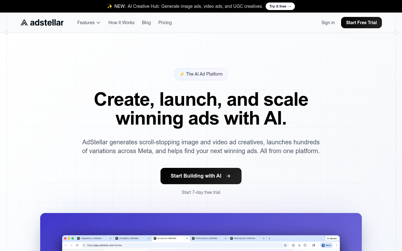 AdStellar AI homepage