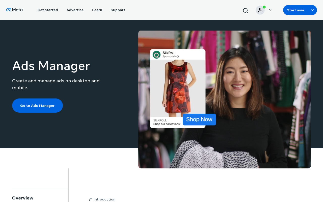 Meta Ads Manager homepage